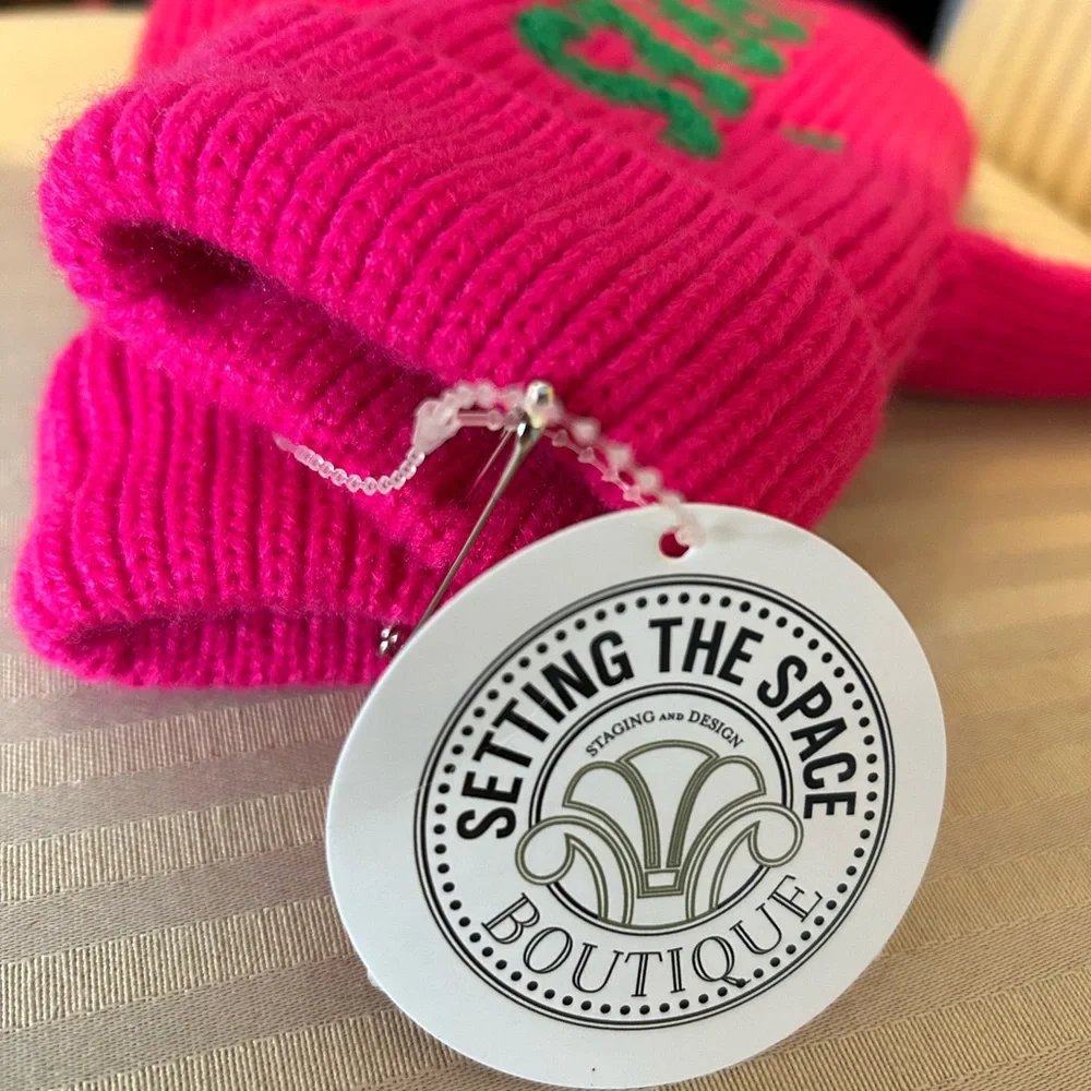 Pink Joy Joy Mittens with Green 'SKI' and APRES Logo Embroidery